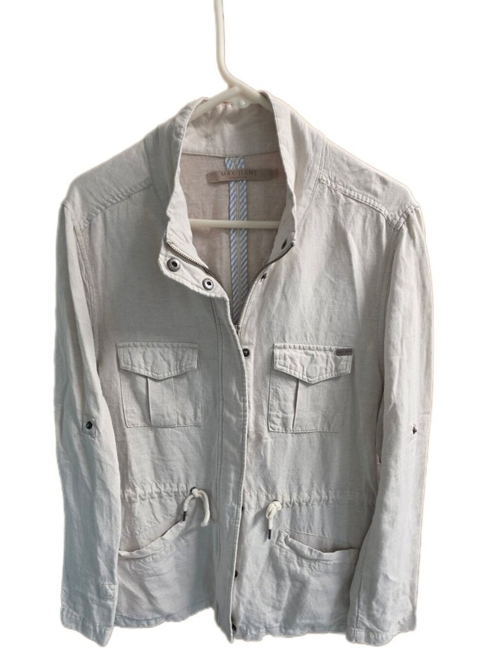 Max Jeans Off White Linen Blend Utility Drawstring Safari Jacket Women XL